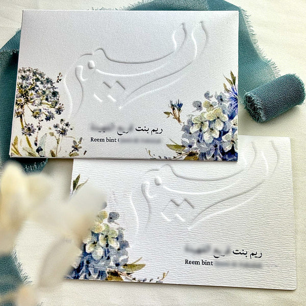 (50pcs) Floral Cards with embossed name